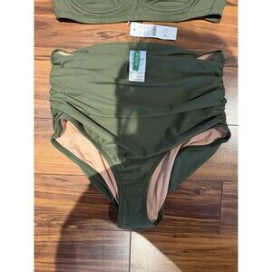 New J. Crew Medium Ruched High-rise Full-coverage Bikini Bottom  Cypress Green